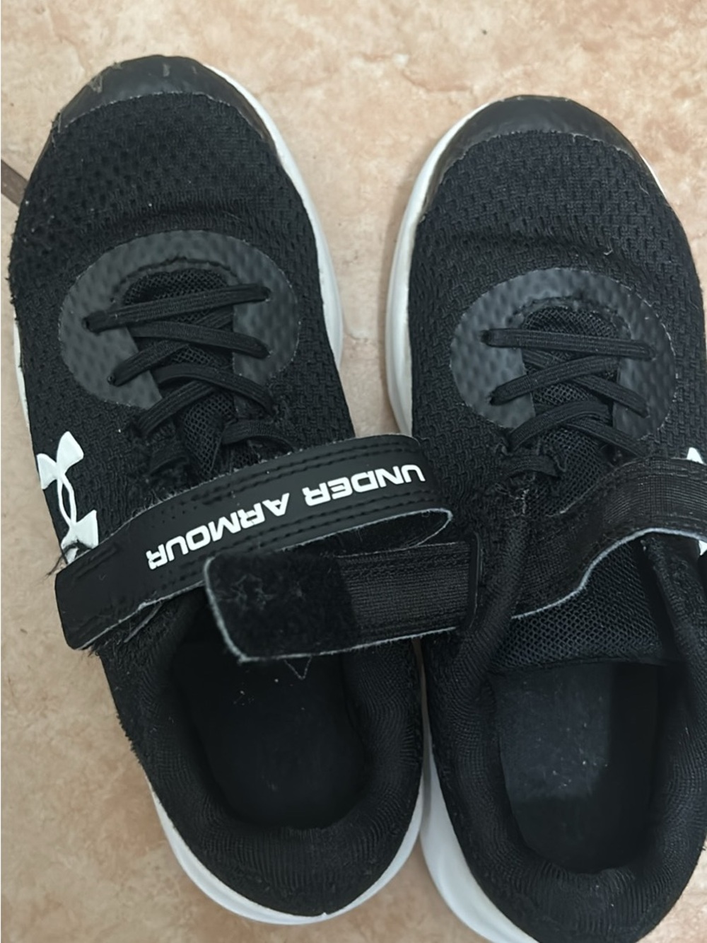 Under Armour Black and White Kids Velcro Athletic Sneakers